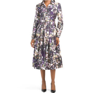 Dalia MacPhee Long Sleeve Floral Dress L Black Collared Button Front Art to Wear